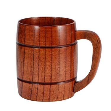Imagem de Caneca de cerveja de madeira Wnvivi com alça, xícara de café de chá de madeira maciça, copo para beber leite, caneca de barril para cozinha doméstica e escritório