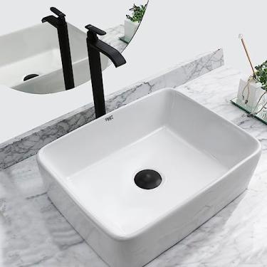 Imagem de Kit Cuba Pia Louça Cerâmica Banheiro C/Torn e Vál Preta S15