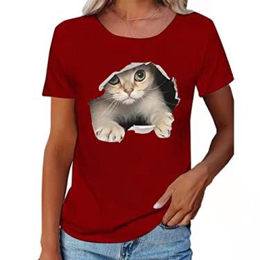 Imagem de Camiseta Estampada, Camiseta de Gola Redonda Bonita e Confortável Moda Solta para Mulheres para Compras (L)