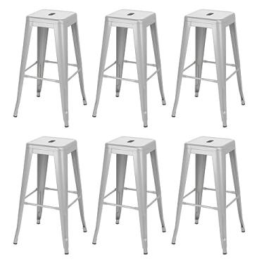 Imagem de Loft7, Kit 6 banquetas altas Iron Tolix 76 cm Prata bancada cozinha bar