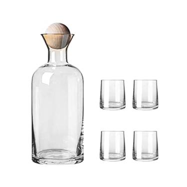 Imagem de Plcnn Conjunto de 5 garrafas de água transparentes de cabeceira, garrafa de vidro de 1,2 litros, enxaguante bucal com tampa, jarra de água noturna de cabeceira para banheiro e cozinha