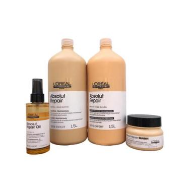 Imagem de Kit Loreal Absolut Repair Gold Quinoa Shampoo Cond. 1,5L Mascara Golde