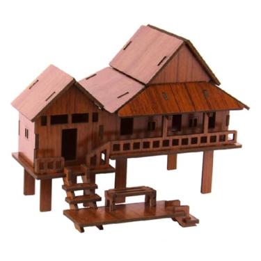 Imagem de Esquirla 3D Puzzle Arquitetura Cabana de Madeira Edifícios DIY Artesanato Crianças Brinquedos de Construção Decoração para Adolescentes Adultos Presente de, Estilo Tailandês