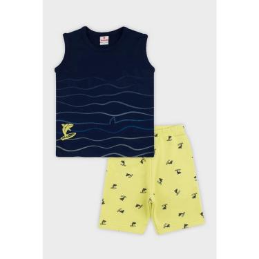 Imagem de Conjunto Roupa Infantil Menino Camiseta + Bermuda Estampa Surf Confortável Verão Brandili Leve