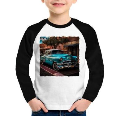 Imagem de Camiseta Raglan Infantil Carro Clássico Azul Manga Longa - Foca Na Mod