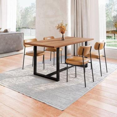Imagem de Conjunto Mesa de Jantar Rústica Madeira Maciça com 4 Cadeiras Mona Marrom/Preto
