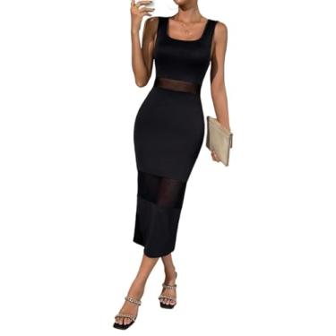 Imagem de Camisa Feminina Contrast Mesh Split Back Dress (Color : Black, Size : M)