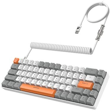 Imagem de ZIYOU LANG RK-T8 Teclado mecânico para jogos com fio 65% com RGB NKRO TKL Mini 68 teclas personalizadas C para A cabo Linear Red Switch para PS4 PS5 Xbox PC Mac Gamer (cinza/branco/laranja)