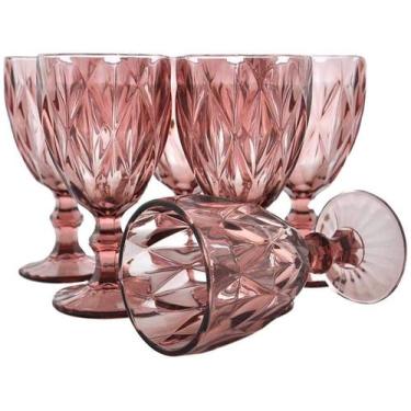 Imagem de Jogo De 6 Taças Água Diamond 320 Ml Rosa - Glass