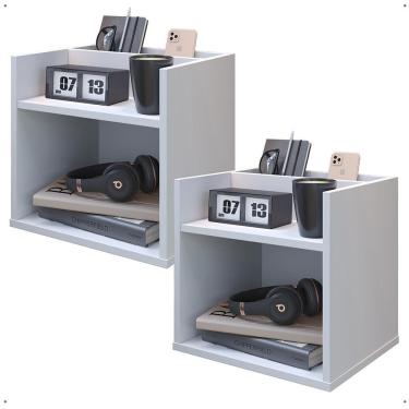 Imagem de Kit 2 Mesinhas Decorativas Quarto Mesa de Cabeceira Madri Suspensa Divisória Organizadora Nicho - Branco - RPM Móveis