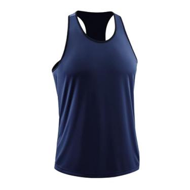 Imagem de Camiseta masculina de compressão para musculação e musculação, costas nadador, Azul-escuro, XG