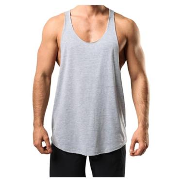 Imagem de Camiseta regata masculina gola redonda para treino esportiva cor sólida costas nadador sem mangas, Prata, XG