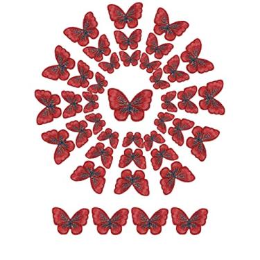 Imagem de 60 peças, 3 tamanhos, aplique de borboleta, bordado de fada, costurado, tule, borboleta, remendo de renda para véu de casamento, faixa de cabeça, vestido, enfeite de bijuteria (vermelho)