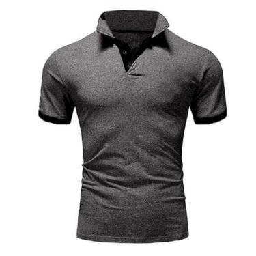 Imagem de Camiseta de verão recém-lançada, blusa masculina Paul de manga curta, camisa polo popular e moderna, Cinza escuro + preto, 8X-Large