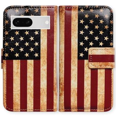 Imagem de Bcov Capa para Pixel 8a, capa carteira flip de couro retrô bandeira americana com suporte para cartão e suporte para Google Pixel 8a