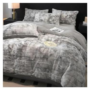 Imagem de Jogo de cama queen de luxo de inverno, capa de edredom de pelúcia quente e espessa, conjunto de lençol com fronha, 4 peças, macio (1 solteiro)
