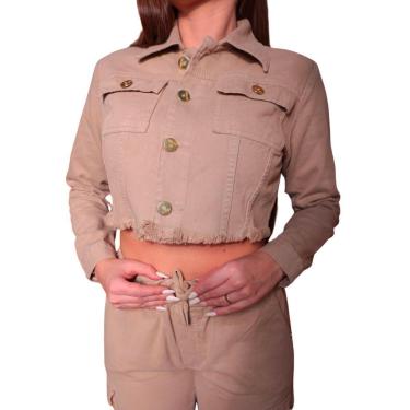 Imagem de Jaqueta Kiridas Jeans Cropped Barra Desfiada Tecido Premium Feminina-Feminino