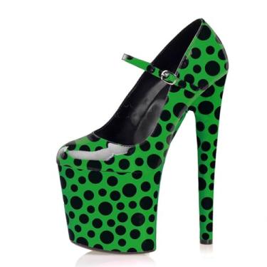 Imagem de Wwhe0514rlq Sola grossa de 20 cm à prova d'água plataforma de bolinhas salto alto sapato único cano de aço dança palco boate sapato único, Verde, US7.5 EU40