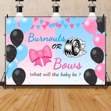 Imagem de Mestiker 2,1 x 1,5 m Burnouts ou arcos revelação de gênero pano de fundo pneu preto e vermelho arco revelação de gênero decoração de festa fotografia fundo sobremesa mesa decoração estúdio fotografia