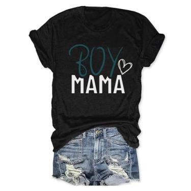 Imagem de Camiseta feminina com estampa casual para meninos e mamães, manga curta, dia das mães, Preto - 2, P