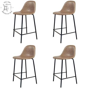 Imagem de Kit 4 Banquetas Baixas Tânia Rivattis 95 Cm (Altura) Em Poliuretano Marrom Vintage Base Aço Preto