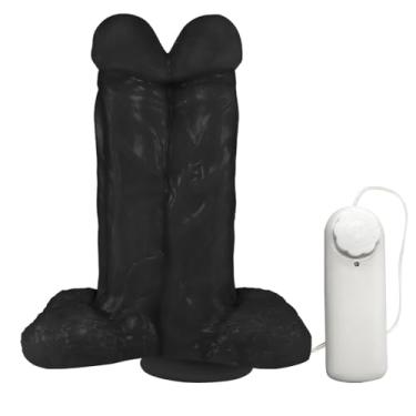 Imagem de Pênis Maciço Juntos em PVC Flexível com Vibrador e Ventosa 16,5 x 6,5cm Preto