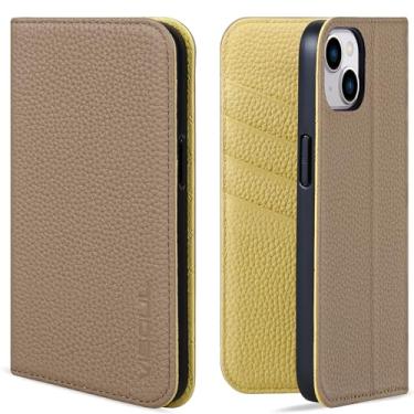 Imagem de VISOUL Capa de couro granulado para iPhone 14 Plus, carteira de couro real com porta-cartões para homens e mulheres, capa flip magnética com suporte para iPhone 14 Plus (6,7 polegadas)