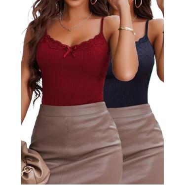 Imagem de Avidlove Camisetas femininas pacote com 2 camisetas regatas com gola V e alças finas ajustáveis, A preto/vermelho vinho, GG
