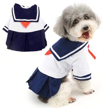 Imagem de Zunea Uniforme de estudante feminino pequeno cachorro gato roupas para animais de estimação fantasia capitão marinho camisetas chihuahua yorkie vestuário GG
