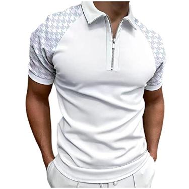 Imagem de Camisetas masculinas verão outono manga curta gola tartaruga crochê camisetas básicas homem 2024, W-290 Branco, M