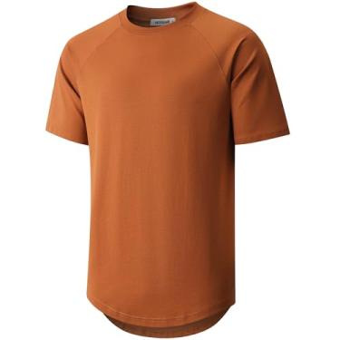 Imagem de VEIISAR Camisetas masculinas hipster hip hop longline gola redonda - camisetas masculinas de algodão premium manga raglan bainha aberta P - 3GG, Marrom, amarelo, M