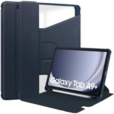 Imagem de Capa traseira transparente compatível com Samsung Galaxy Tab A9 Plus SM-X210/SM-216/SM-X218 11 polegadas com suporte para caneta, suporte giratório de 360 ​​graus Folio Flip Smart Tablet Cover Auto Sl