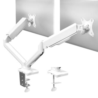 Imagem de VIVO Monitor duplo de até 81 cm e 9 kg por tela, suporte de mesa de braço mecânico, contrapeso articulado, suporte VESA, clássico, branco STAND-V002OW