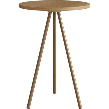 Imagem de Mesa Lateral Redonda Artesano 48,5 Cm (altura) Em Mdp Estrutura Metálica Em Aço Dourado