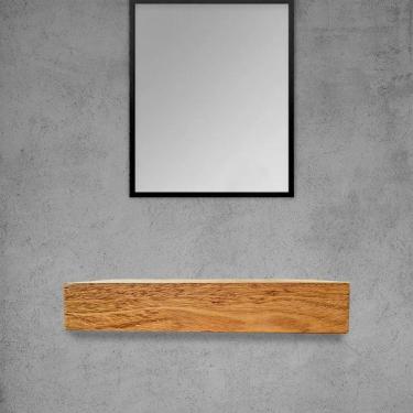 Imagem de Bancada Madeira Maciça Banheiro Lavabo Estilo Industrial 90 Cm X 40 Cm Marrom