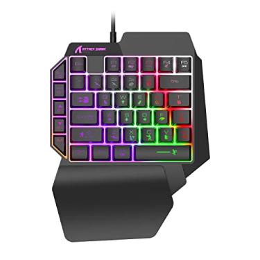 Imagem de ATTACK SHARK Teclado para jogos RGB com uma mão, USB com fio, letras arco-íris, brilhante, uma mão, teclado mecânico com suporte para descanso de pulso, conjunto de teclado para jogos