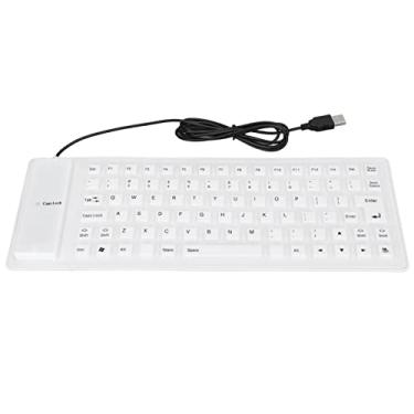 Imagem de Teclado de silicone, teclado de borracha à prova de água, teclado portátil com fio USB para notebook PC, 85 teclas (Branco)
