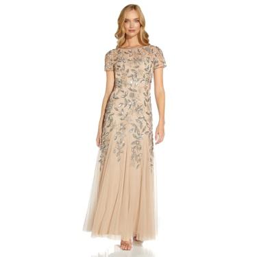 Imagem de Adrianna Papell Vestido feminino com contas florais, Castanho-Acinzentado/Rosa, 38