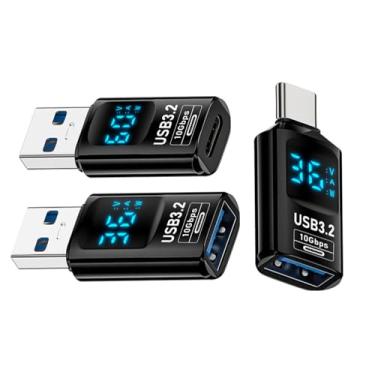 Imagem de Cablecc 3 peças/lote 10 Gbps USB-C Monitor Display LED Inteligente Tipo-C USB-C para USB3.2 Tipo-A Adaptador de Dados Tensão Corrente Carregamento Rápido Tester Detector