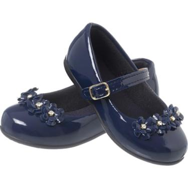 Imagem de Sapatilha Infantil Branca com Laço de Flores para Meninas (Azul Marinho, BR, Adulto, Numérico, 34)