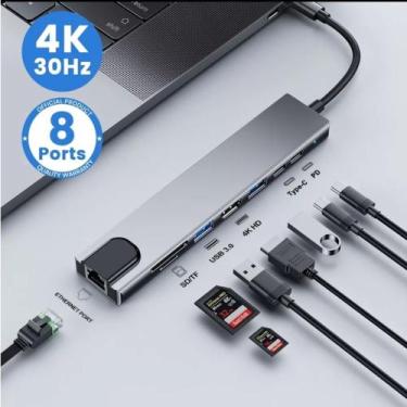 Imagem de Adaptador Tipo C hdmi hub 8 Portas com Hdmi 4k + Usb-c + Rj45 100mb  p