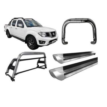 Imagem de Kit Quebra Mato Santo Antonio H2 Estribo Frontier 08/16 Cromado - HOZZ