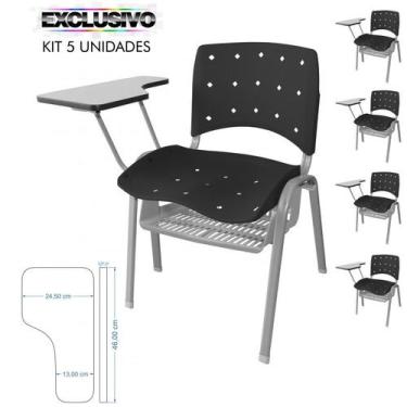 Imagem de Cadeira Universitária Plástica Preta Anatômica Com Porta Livros Base P
