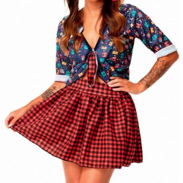 Imagem de Saia Xadrez Festa Junina e Camisa São João Roupa para Quadrilha Adulta