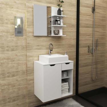 Imagem de Kit Lavabo com Gabinete Suspenso, Cuba e Espelho Branco Tecno Mobili