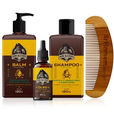 Imagem de Kit Balm Shampoo Óleo Pente Curvo Barba Lemon Bone Don Alcides