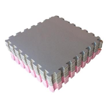Imagem de Kit 8 Tatame Tapete EVA Rosa Claro e Cinza 50x50x2cm 20mm