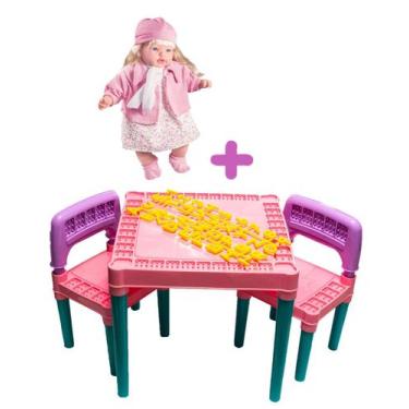 Imagem de Kit Mesa Tritec Menina Rosa + Boneca Canta 3 Cantigas Roda - Tritec e 