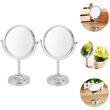 Imagem de 2 Espelho de Mesa Redondo Giratório Dupla Face com Zoom 14cm - Bm36