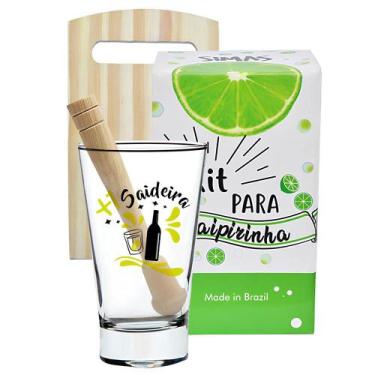 Imagem de Kit Caipirinha: Copo, Socador e Tábua - Saideira - Desembrulha